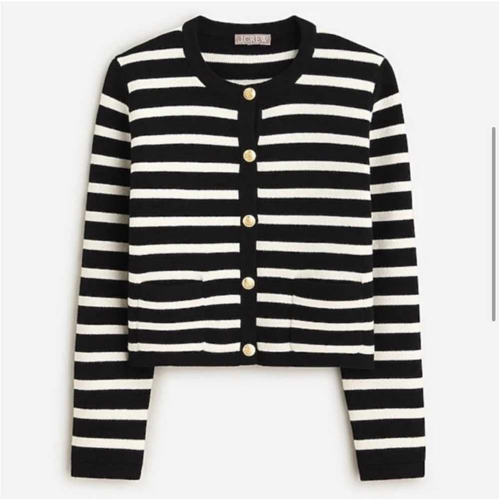 J. Crew Emilie Lady Sweater Jacket Black Stripe XL
